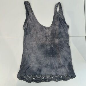 Sunday Saint Tropez Grey Tank Top Crochet Back Gold Accent Size Medium